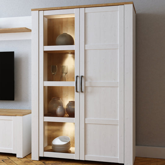 Balmoral Display Cabinet inc. 2x LED Lights in Riviera Oak/White