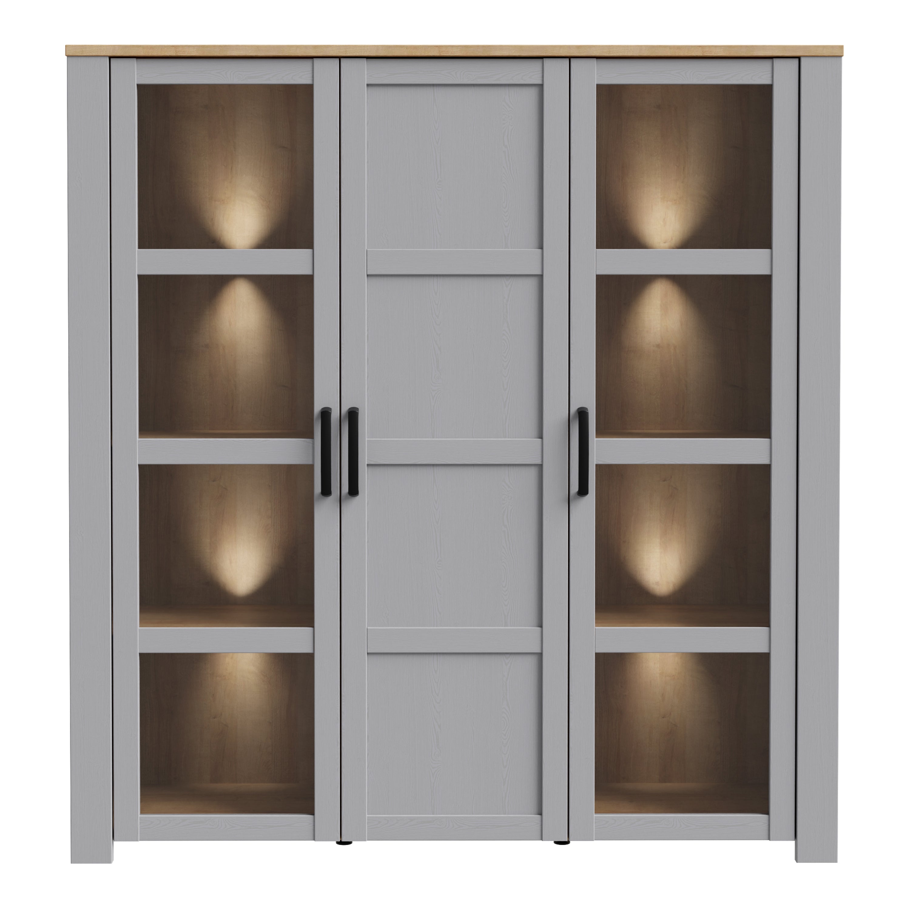 Balmoral Large Display Cabinet inc. 4x LED Lights in Riviera Oak/Grey Oak