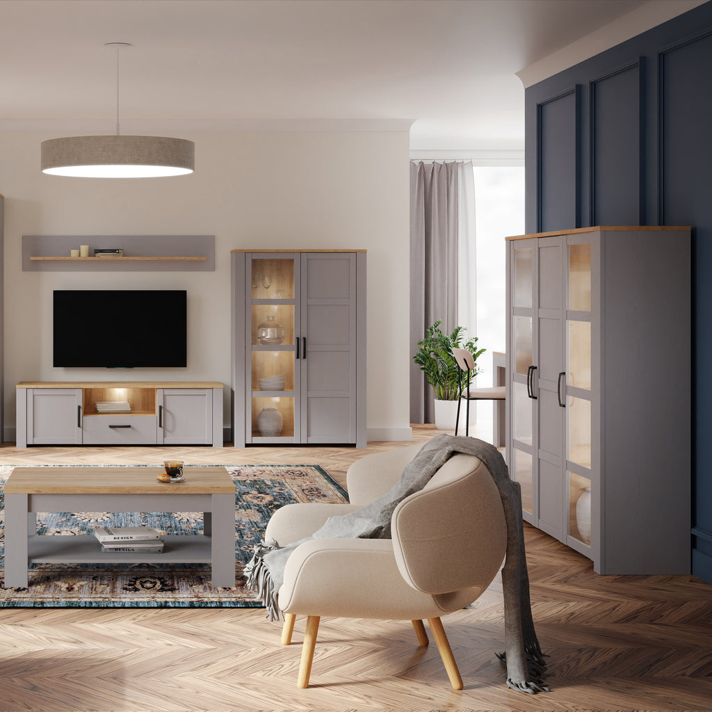 Balmoral Large Display Cabinet inc. 4x LED Lights in Riviera Oak/Grey Oak