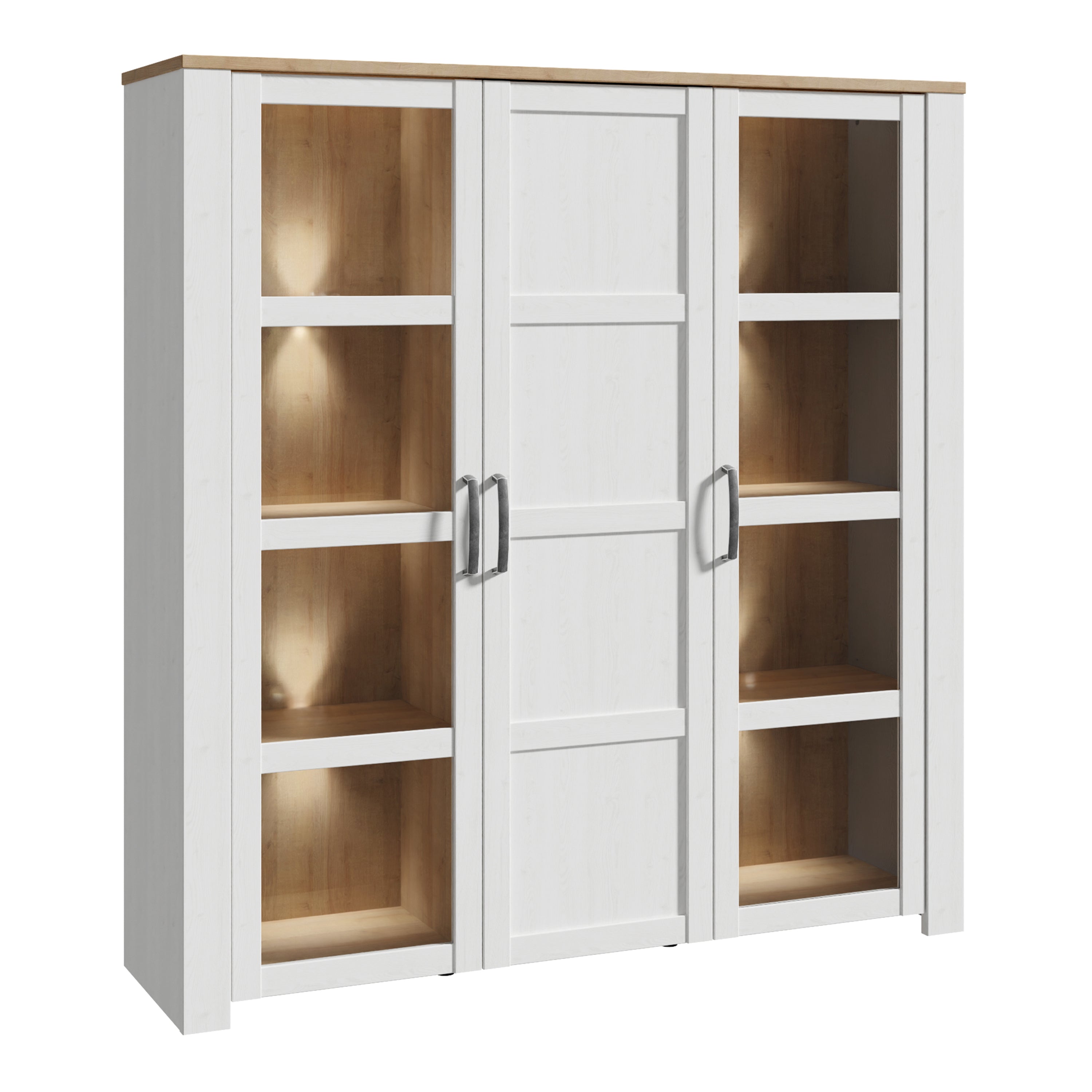 Balmoral Large Display Cabinet inc. 4x LED Lights in Riviera Oak/White