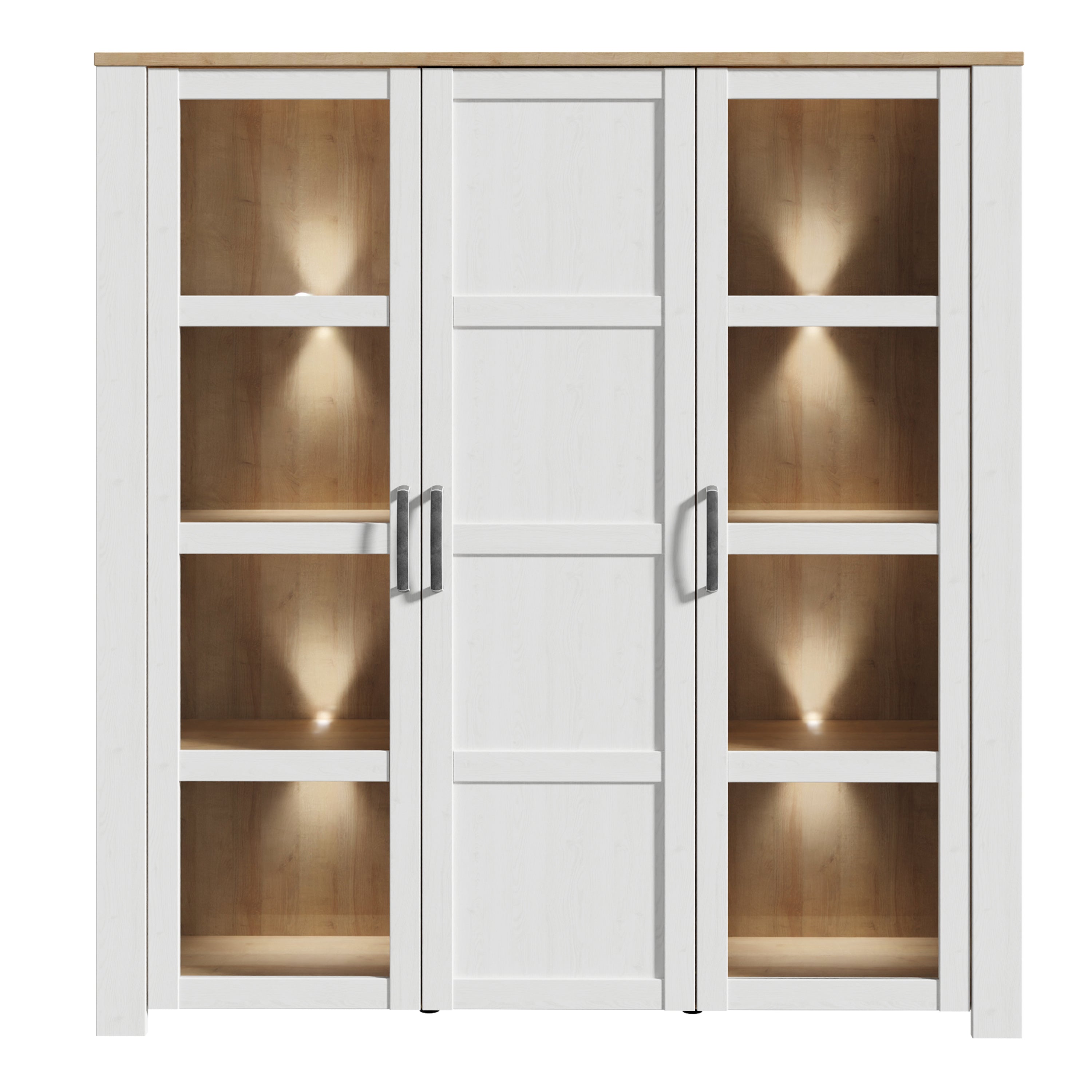 Balmoral Large Display Cabinet inc. 4x LED Lights in Riviera Oak/White