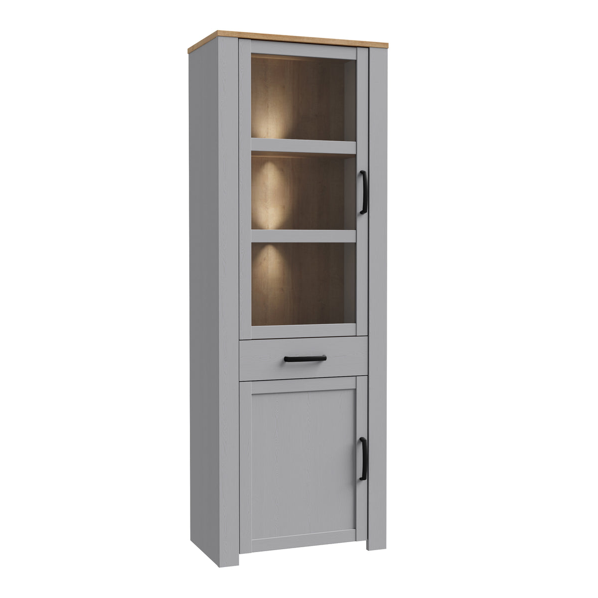 Balmoral Narrow Display Cabinet inc. 2x LED Lights in Riviera Oak/Grey Oak