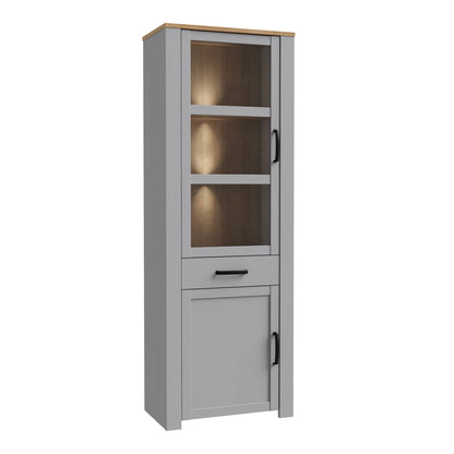 Balmoral Narrow Display Cabinet inc. 2x LED Lights in Riviera Oak/Grey Oak