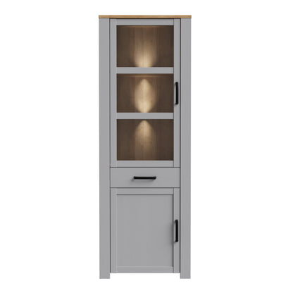 Balmoral Narrow Display Cabinet inc. 2x LED Lights in Riviera Oak/Grey Oak