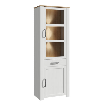 Balmoral Narrow Display Cabinet inc. 2x LED Lights in Riviera Oak/White