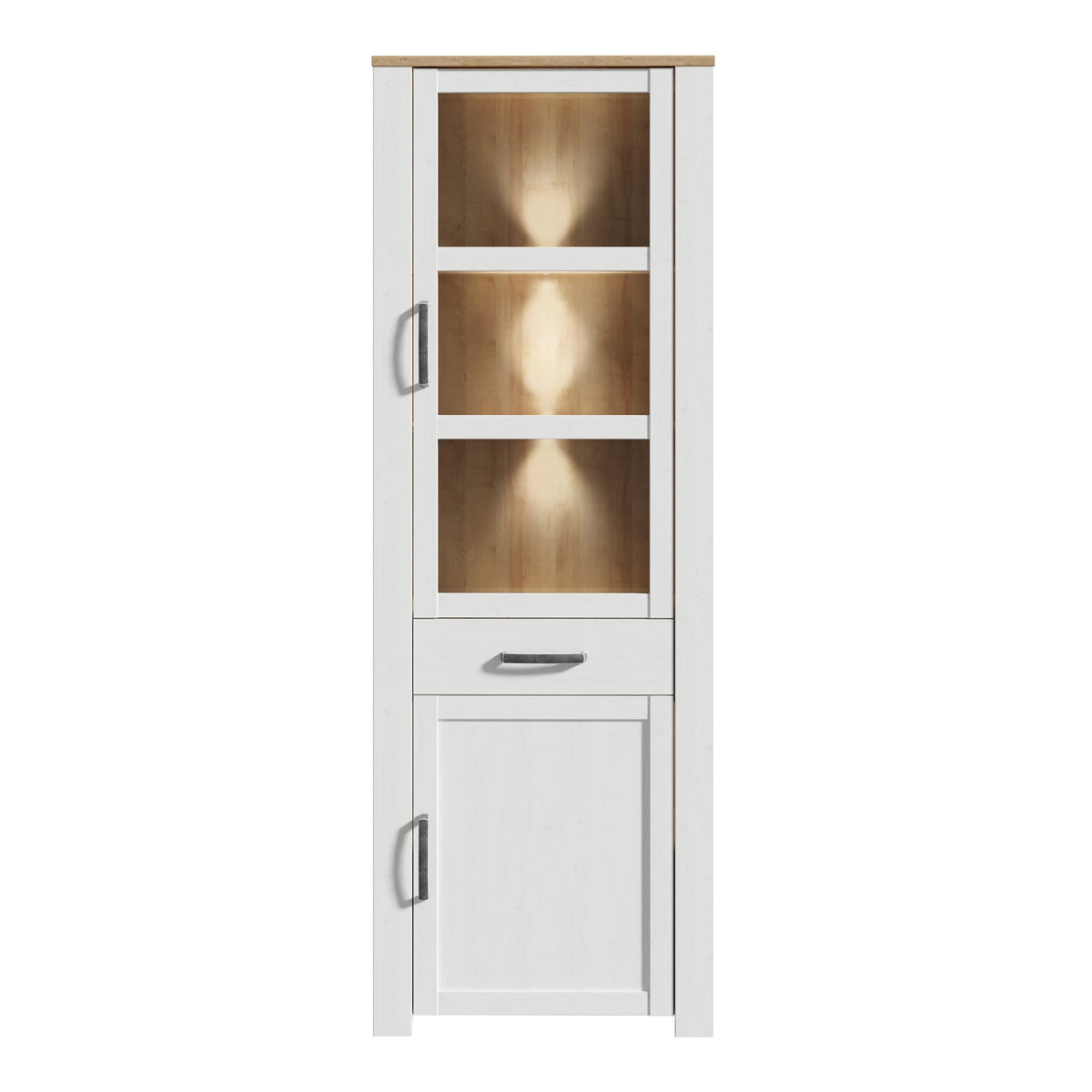 Balmoral Narrow Display Cabinet inc. 2x LED Lights in Riviera Oak/White