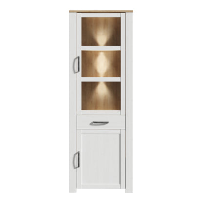 Balmoral Narrow Display Cabinet inc. 2x LED Lights in Riviera Oak/White