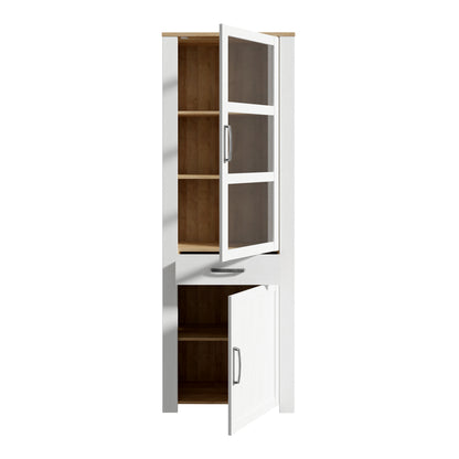 Balmoral Narrow Display Cabinet inc. 2x LED Lights in Riviera Oak/White