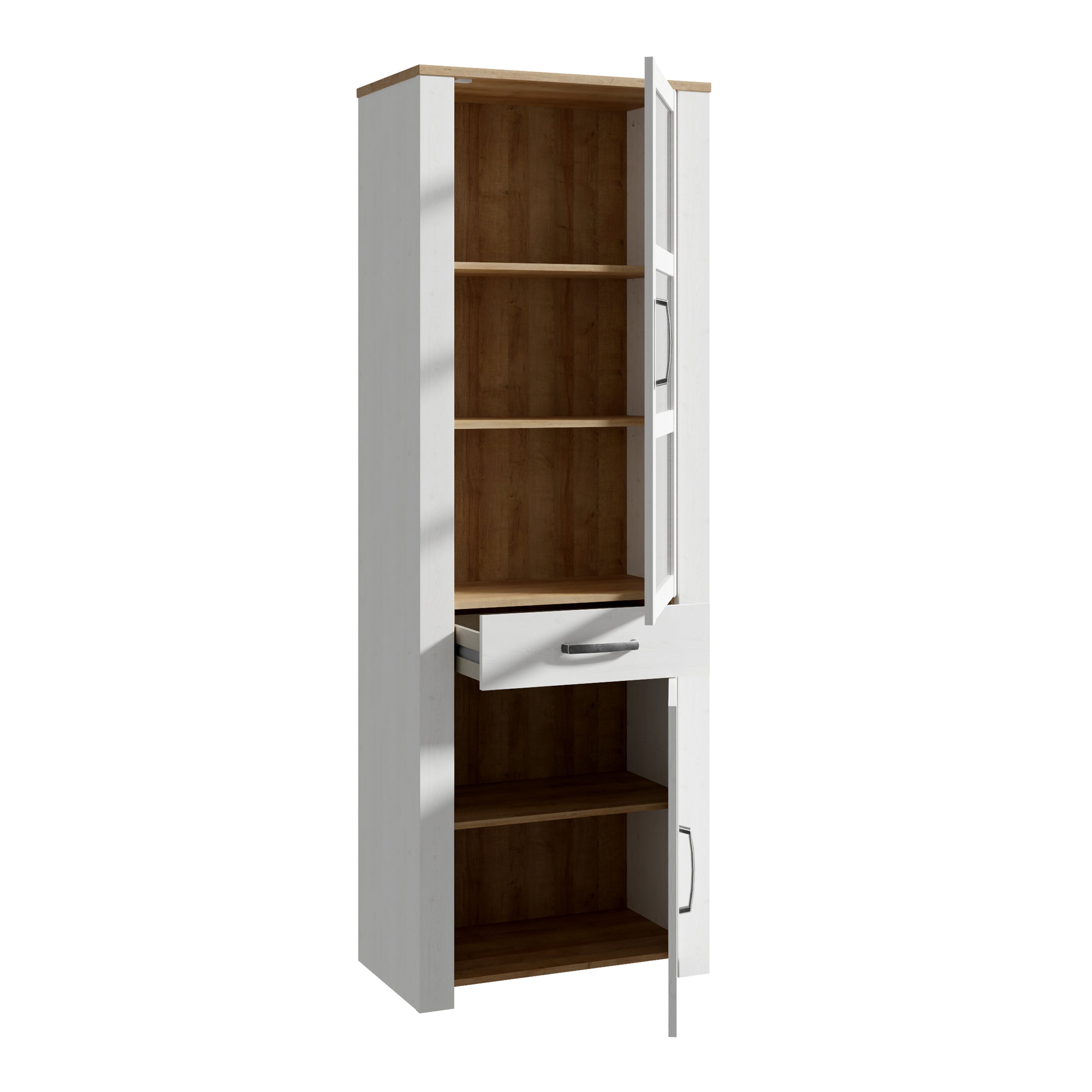 Balmoral Narrow Display Cabinet inc. 2x LED Lights in Riviera Oak/White
