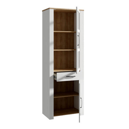 Balmoral Narrow Display Cabinet inc. 2x LED Lights in Riviera Oak/White