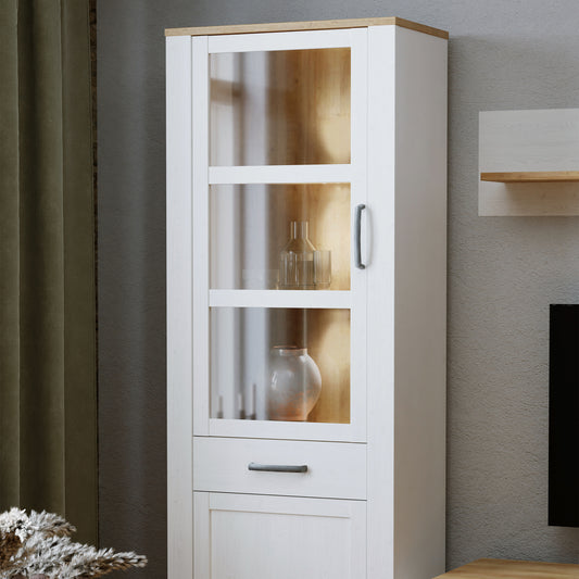 Balmoral Narrow Display Cabinet inc. 2x LED Lights in Riviera Oak/White