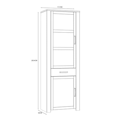 Balmoral Narrow Display Cabinet inc. 2x LED Lights in Riviera Oak/White