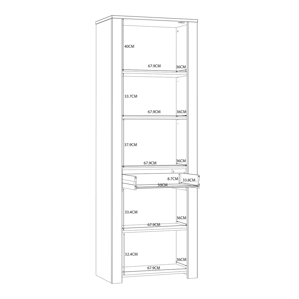 Balmoral Narrow Display Cabinet inc. 2x LED Lights in Riviera Oak/White