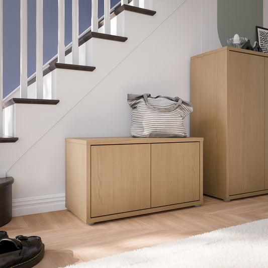 Alyson Bench with 2 Doors Push-to-Open in Elegancia Oak