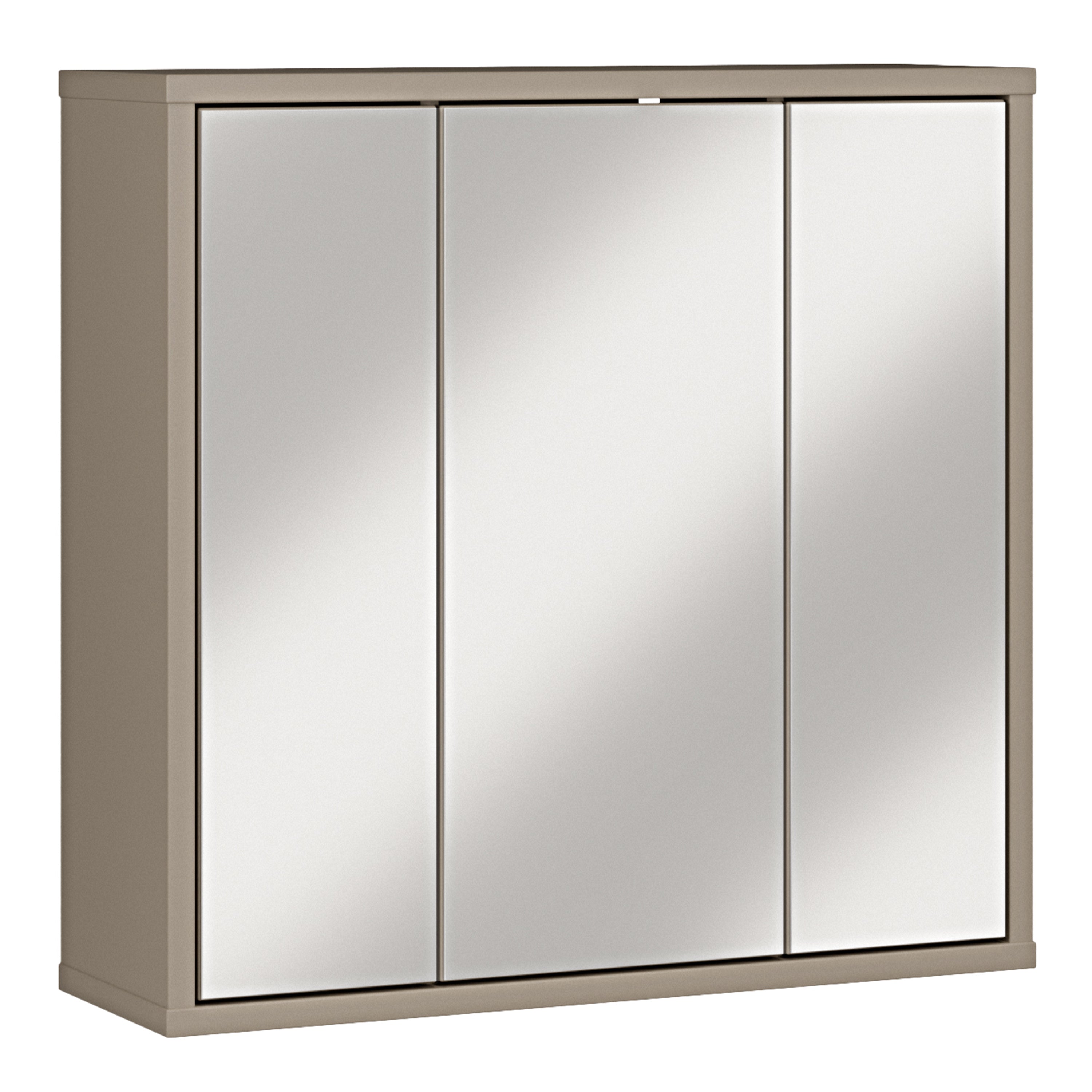 Alyson Hanging Mirror Cupboard with 3 Doors Push-to-Open in Taupe