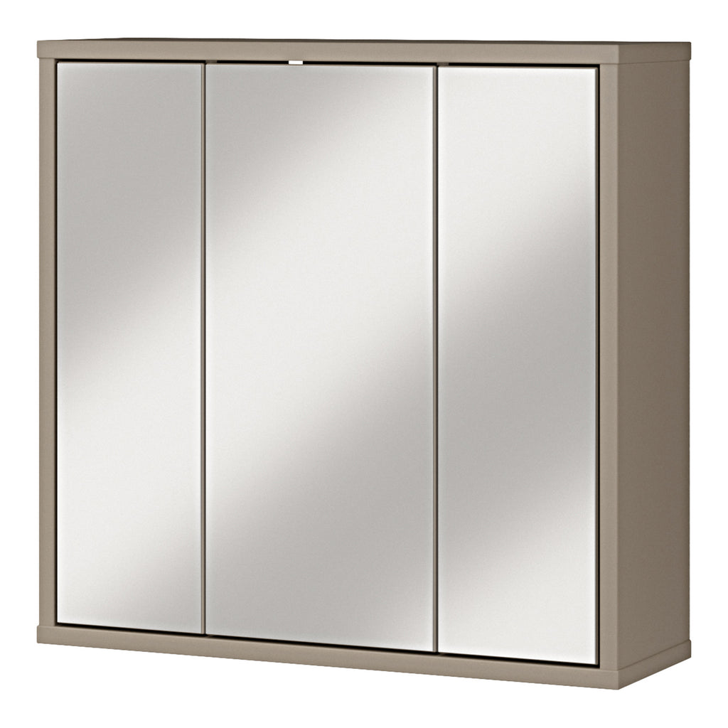 Alyson Hanging Mirror Cupboard with 3 Doors Push-to-Open in Taupe