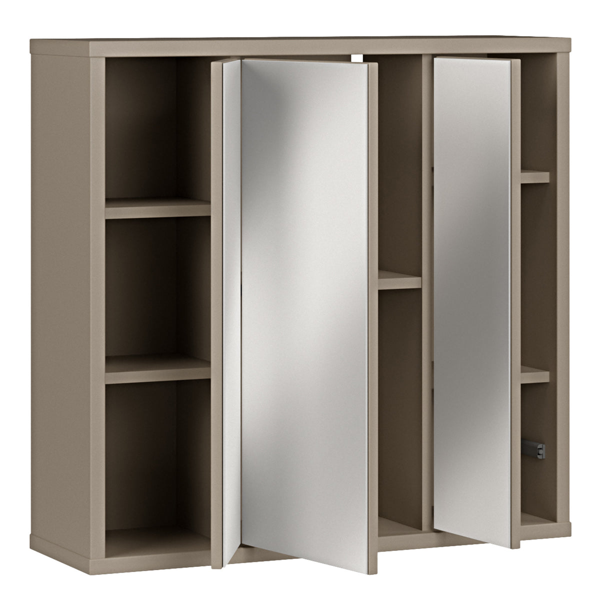 Alyson Hanging Mirror Cupboard with 3 Doors Push-to-Open in Taupe