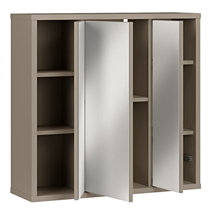 Alyson Hanging Mirror Cupboard with 3 Doors Push-to-Open in Taupe
