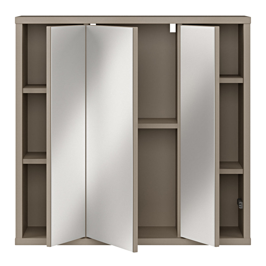 Alyson Hanging Mirror Cupboard with 3 Doors Push-to-Open in Taupe
