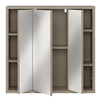 Alyson Hanging Mirror Cupboard with 3 Doors Push-to-Open in Taupe