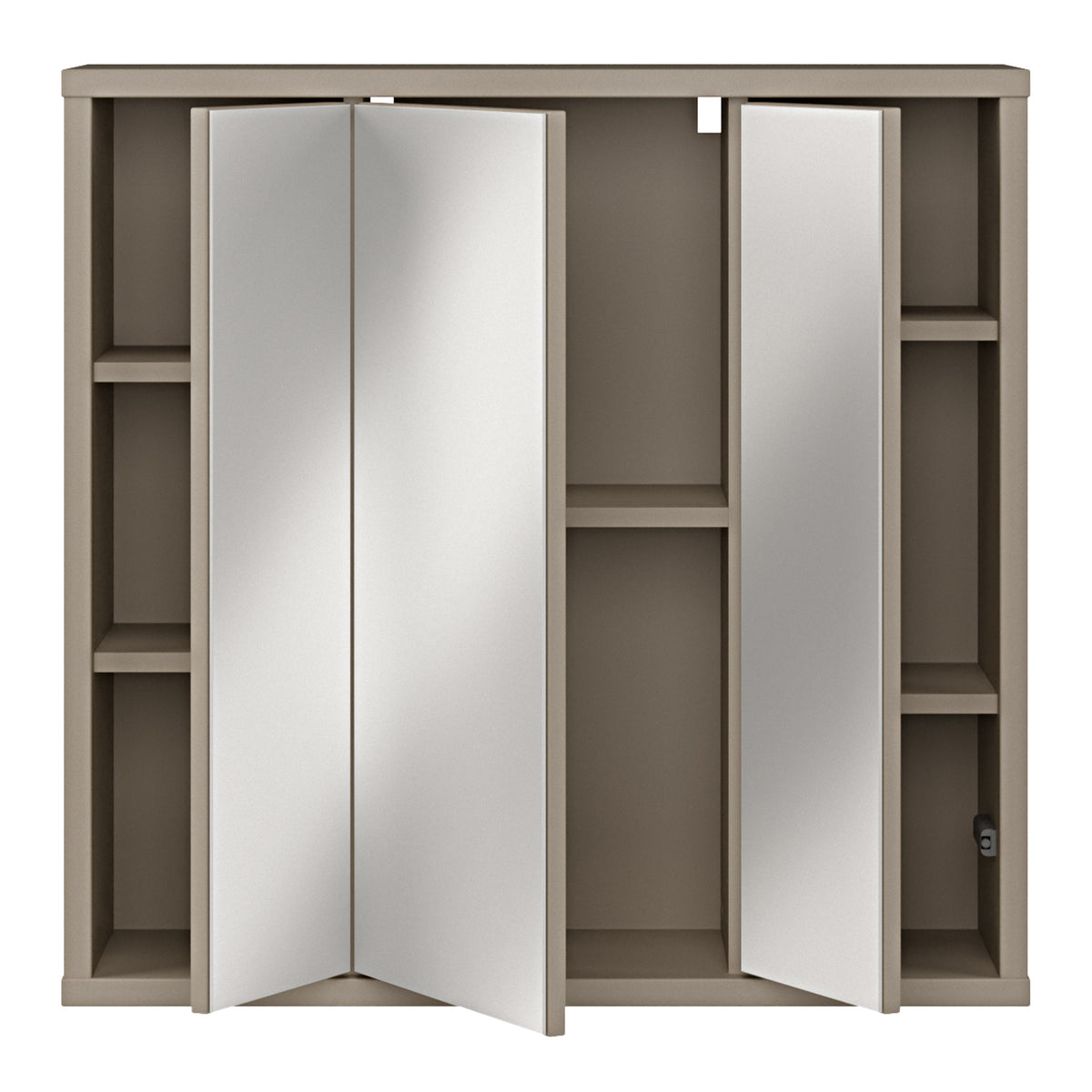 Alyson Hanging Mirror Cupboard with 3 Doors Push-to-Open in Taupe