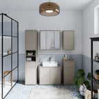 Alyson Hanging Mirror Cupboard with 3 Doors Push-to-Open in Taupe