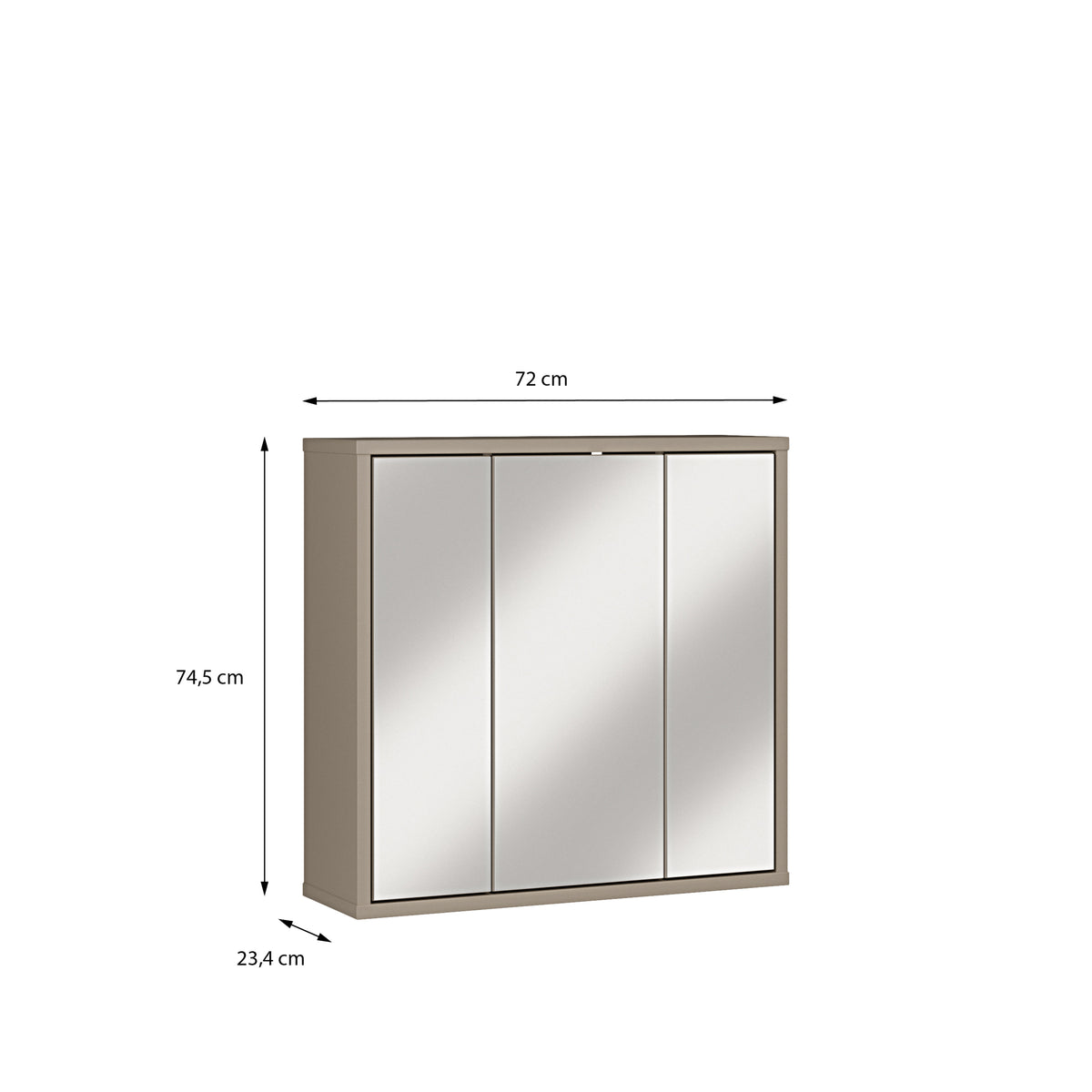 Alyson Hanging Mirror Cupboard with 3 Doors Push-to-Open in Taupe