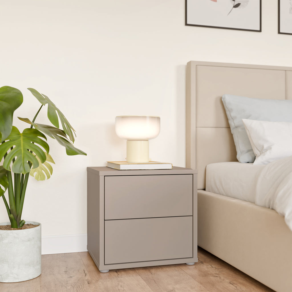 Alyson Low Bedside Cabinet with 2 Drawers Push-to-Open in Taupe