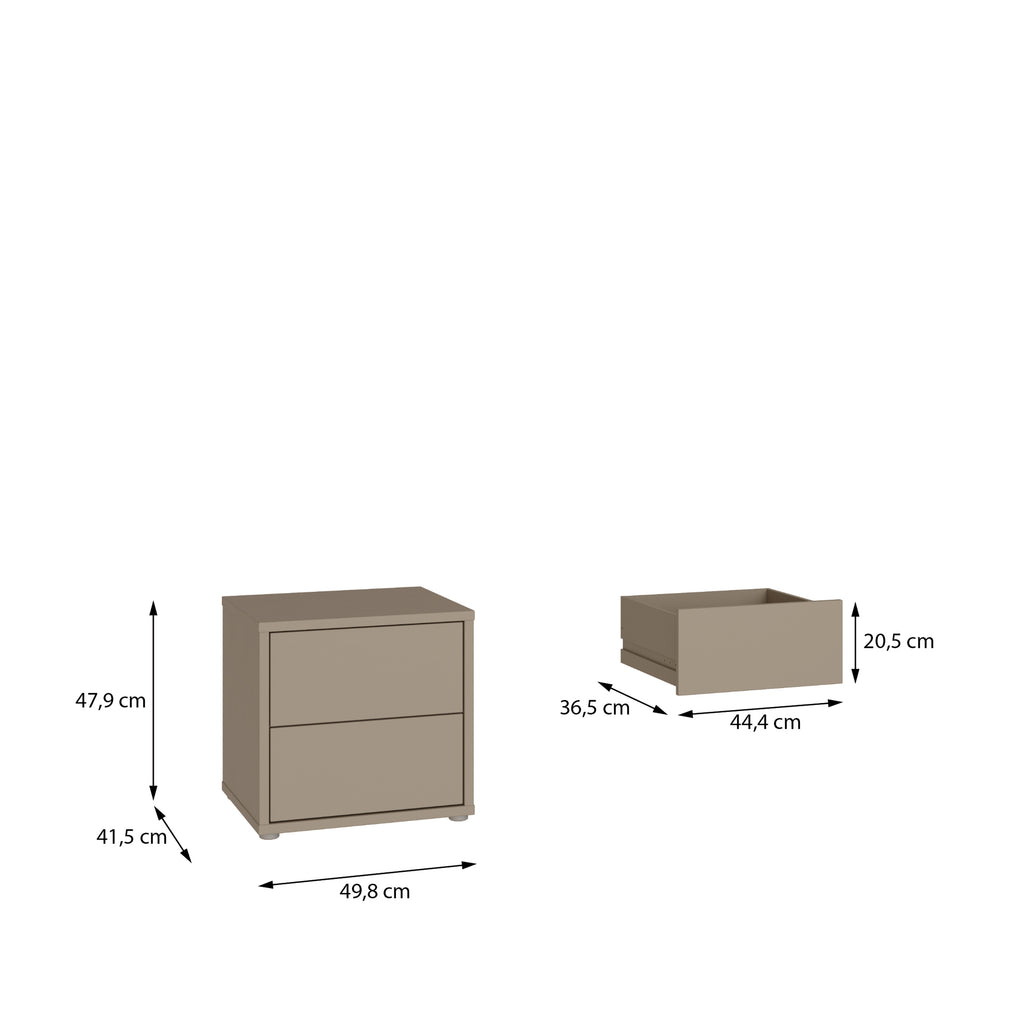 Alyson Low Bedside Cabinet with 2 Drawers Push-to-Open in Taupe