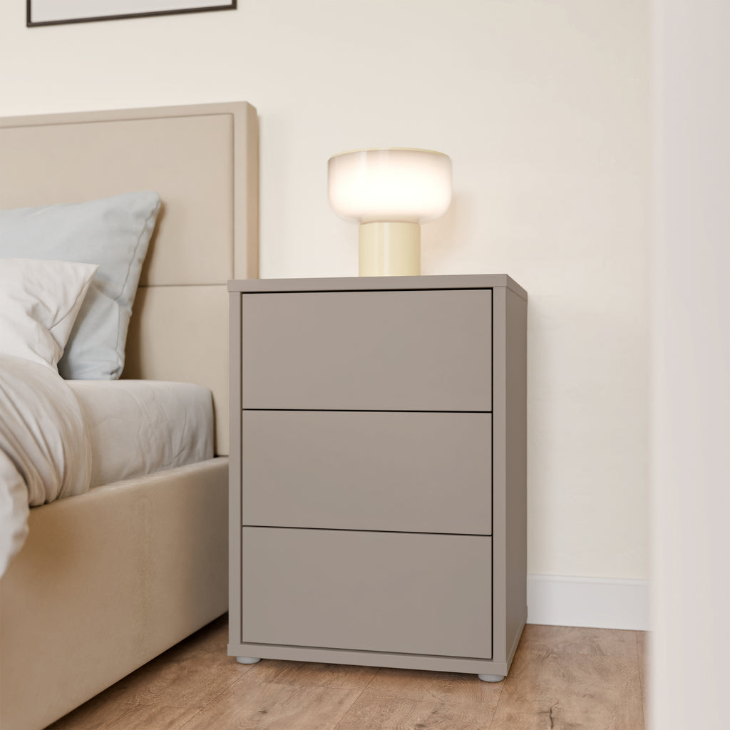 Alyson Bedside Cabinet with 3 Drawers Push-to-Open in Taupe