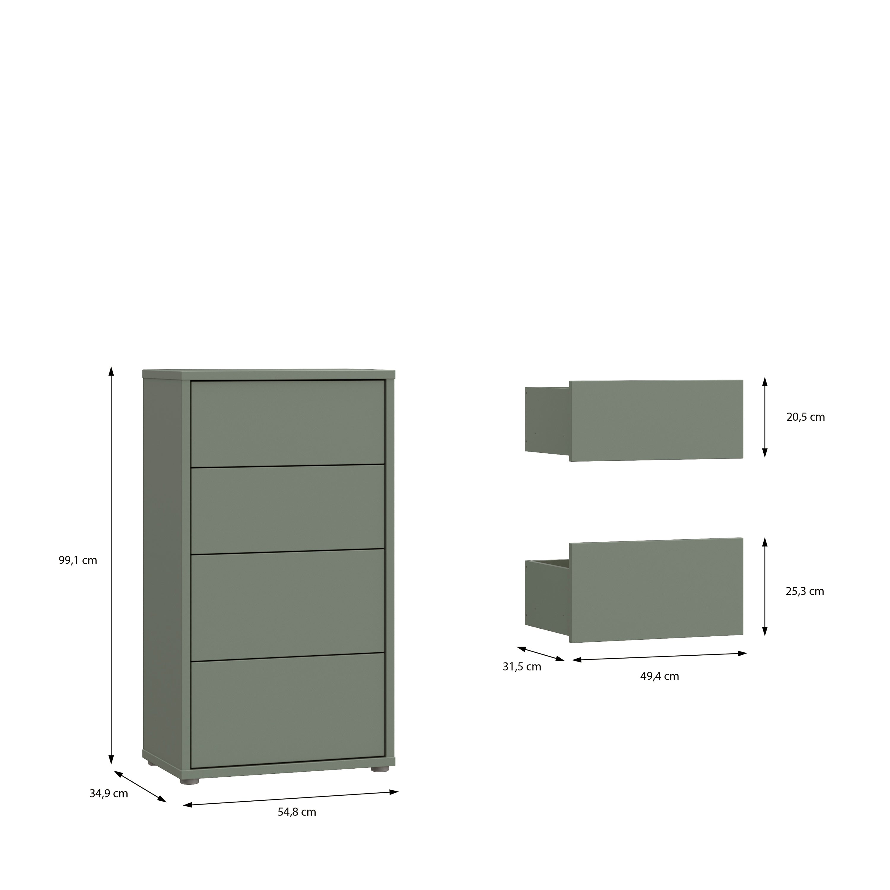 Alyson Tall 4 Drawer Chest with Push-to-Open Drawers in Sage Green