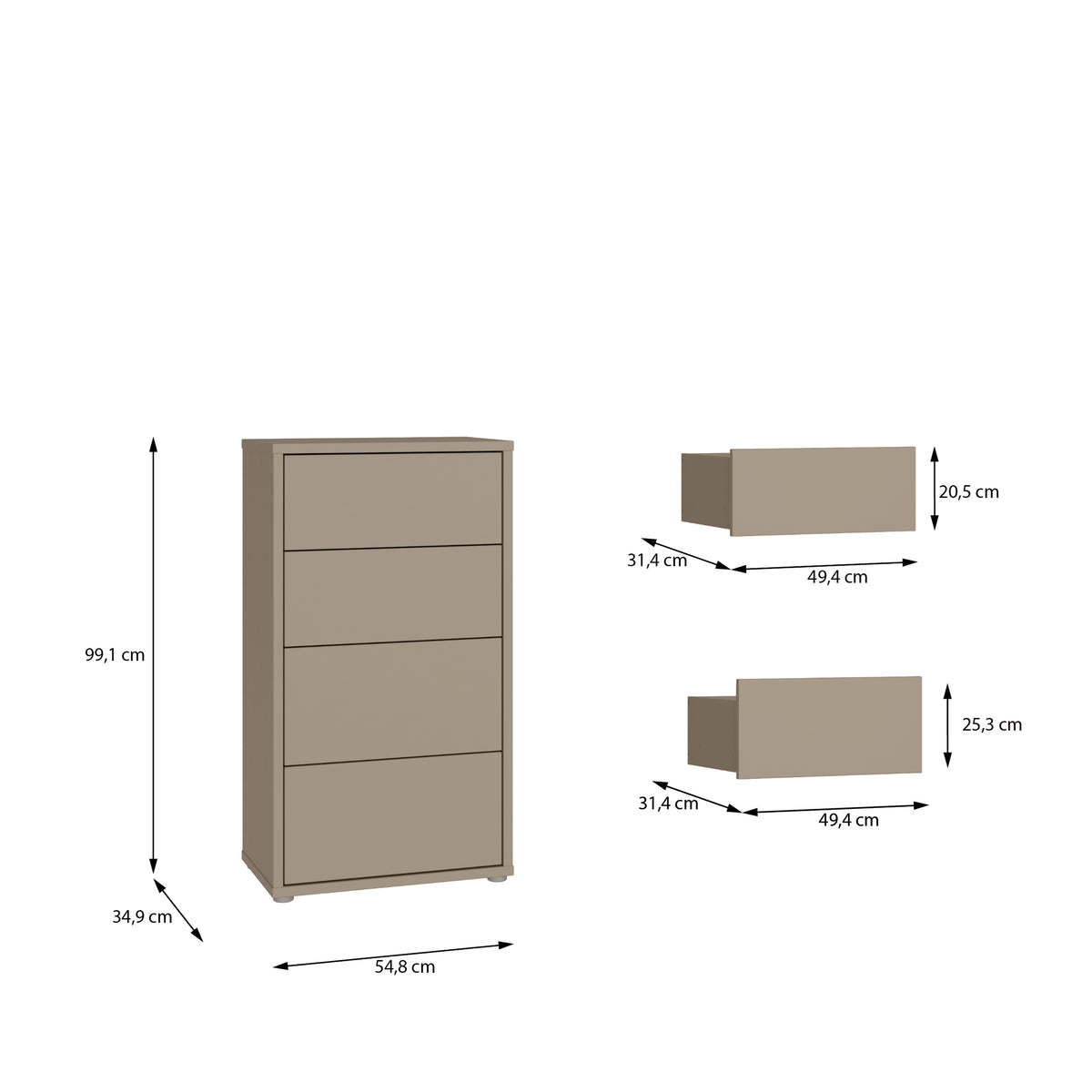 Alyson Tall 4 Drawer Chest with Push-to-Open Drawers in Taupe