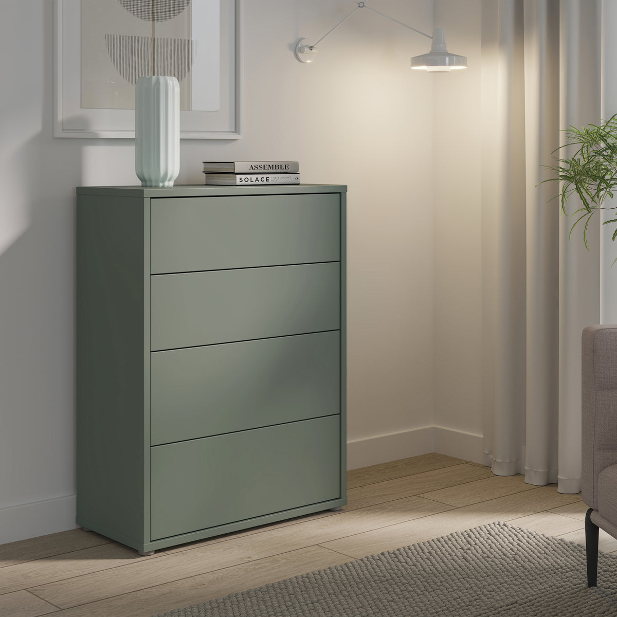 Alyson 4 Drawer Chest with Push-to-Open Drawers in Sage Green