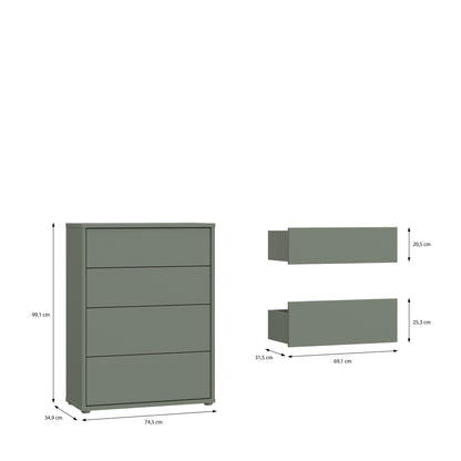 Alyson 4 Drawer Chest with Push-to-Open Drawers in Sage Green