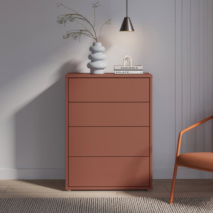 Alyson 4 Drawer Chest with Push-to-Open Drawers in Terracotta