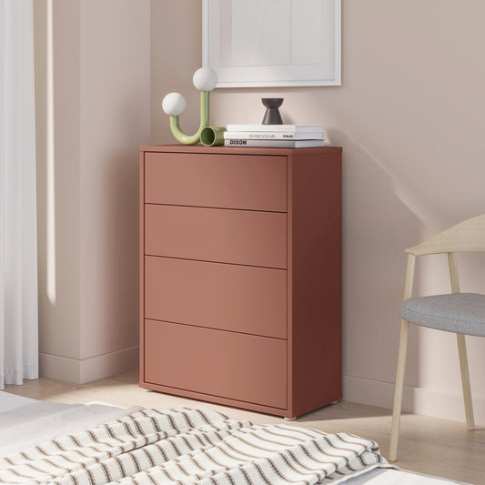 Alyson 4 Drawer Chest with Push-to-Open Drawers in Terracotta