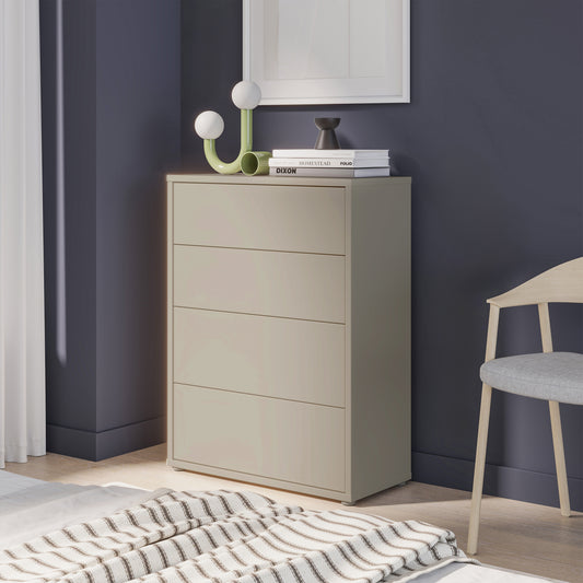 Alyson 4 Drawer Chest with Push-to-Open Drawers in Taupe