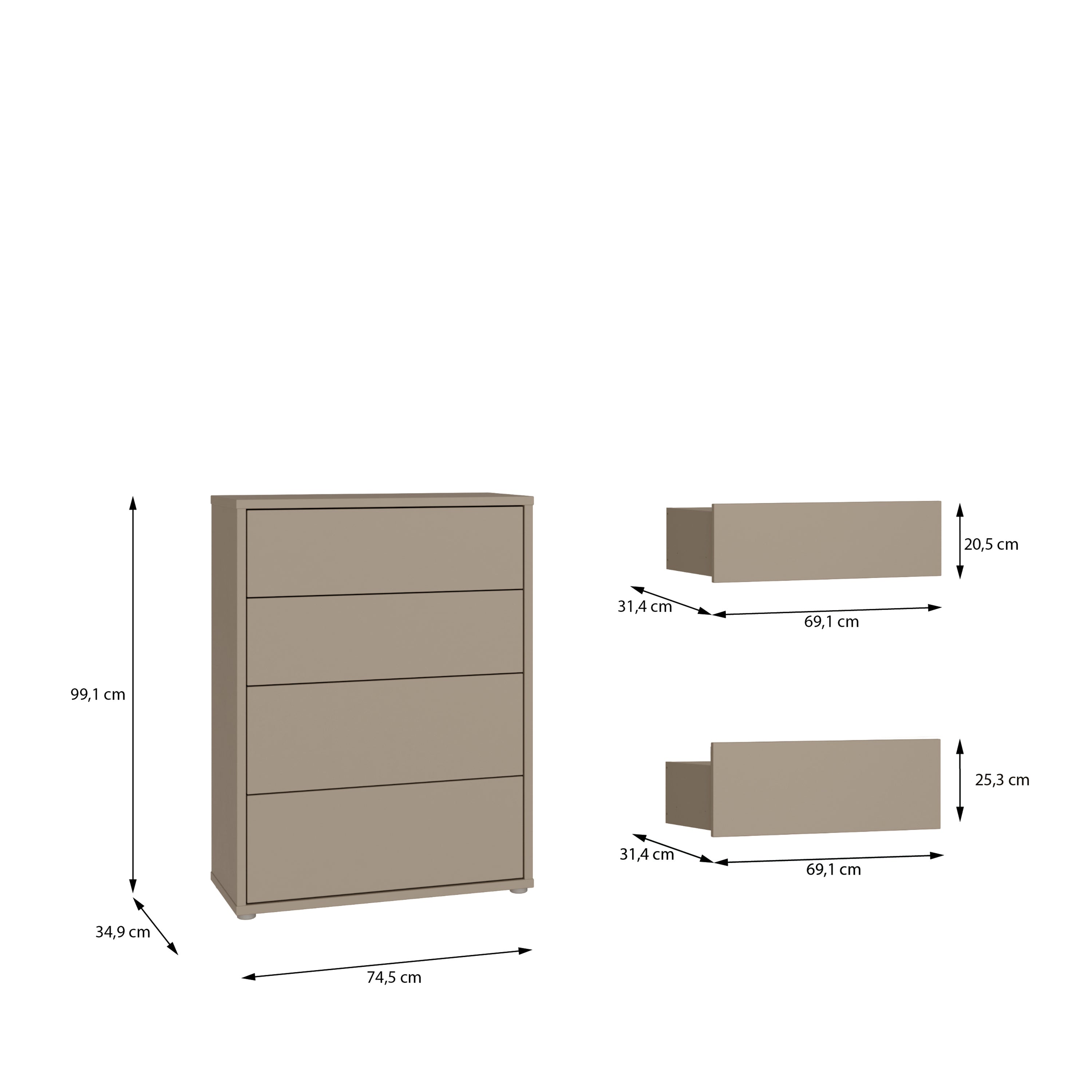 Alyson 4 Drawer Chest with Push-to-Open Drawers in Taupe