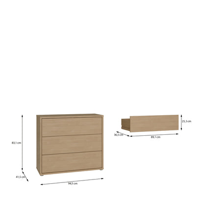Alyson 3 Drawer Chest with Push-to-Open Drawers in Elegancia Oak