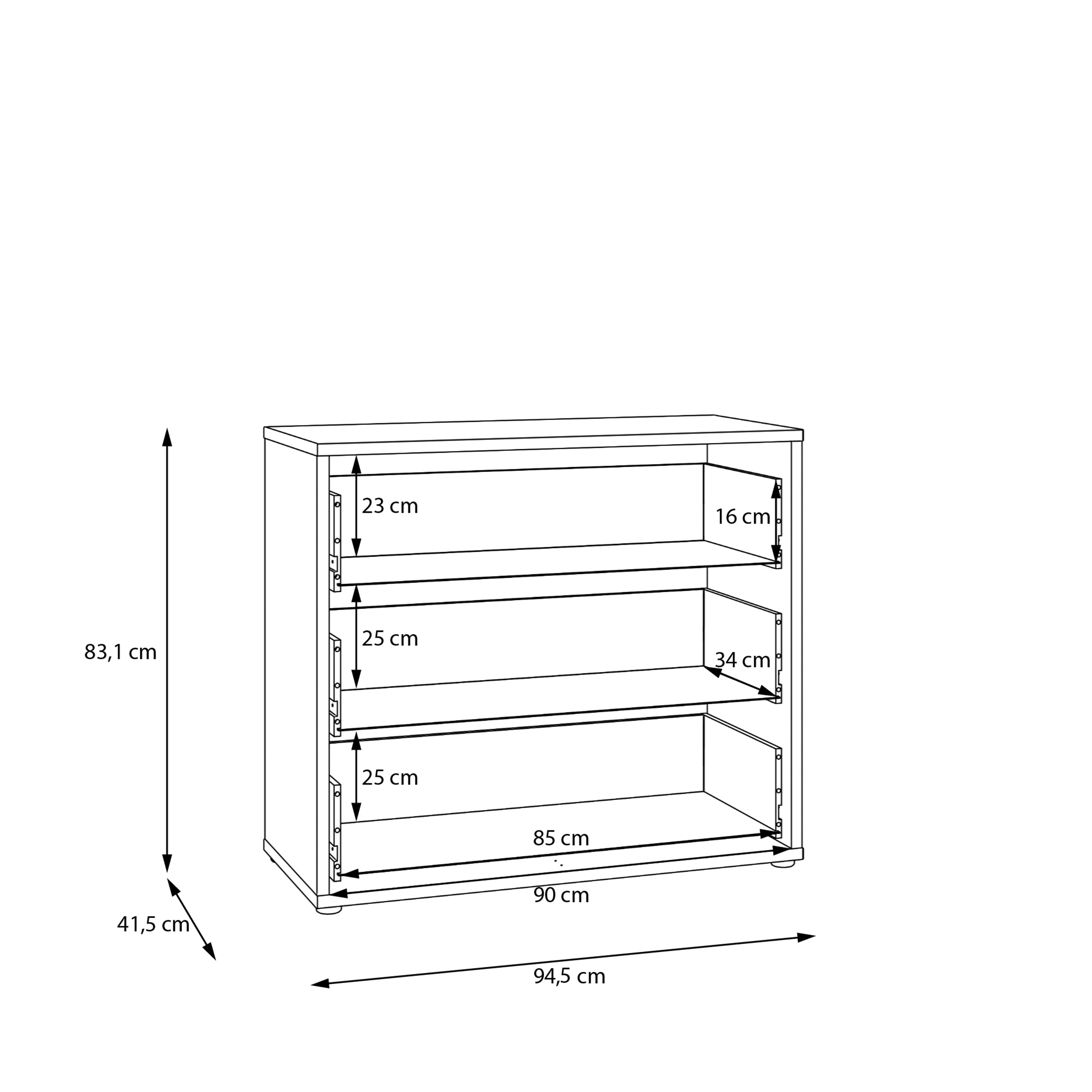Alyson 3 Drawer Chest with Push-to-Open Drawers in Elegancia Oak
