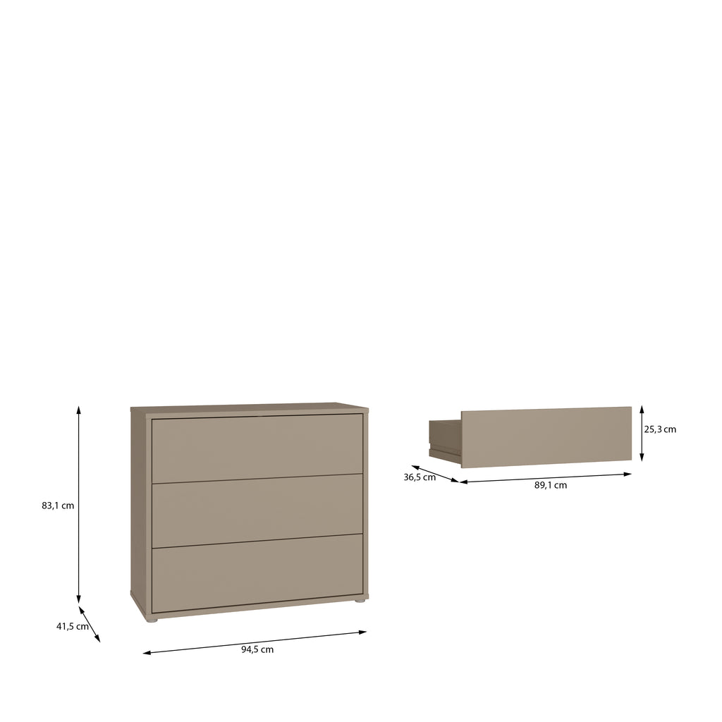 Alyson 3 Drawer Chest With Push-to-Open Drawers in Taupe