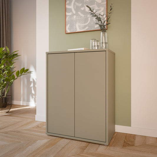 Alyson Tall 2 Door Cupboard with Push-to-Open Doors in Taupe