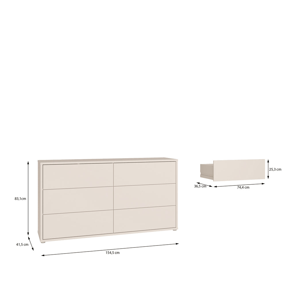 Alyson 6 Drawer Wide Chest with Push-to-Open Drawers in Sand