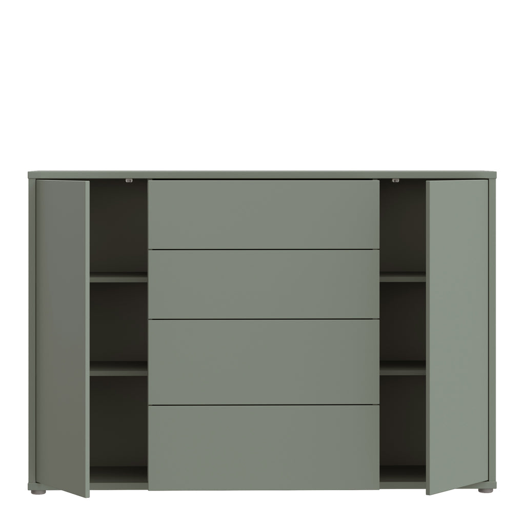 Alyson Wide Sideboard with 4 Drawers & 2 Doors with Push-to-Open in Sage Green