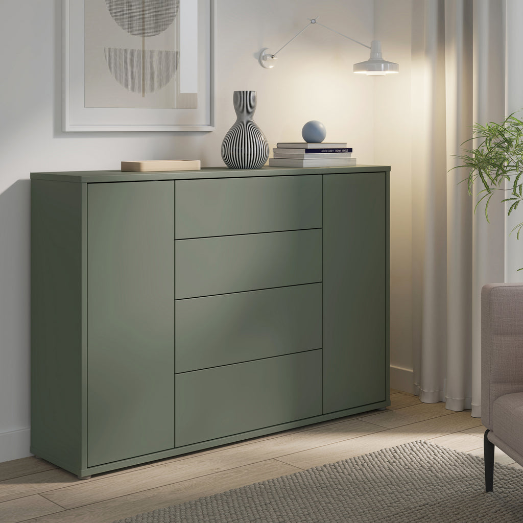 Alyson Wide Sideboard with 4 Drawers & 2 Doors with Push-to-Open in Sage Green