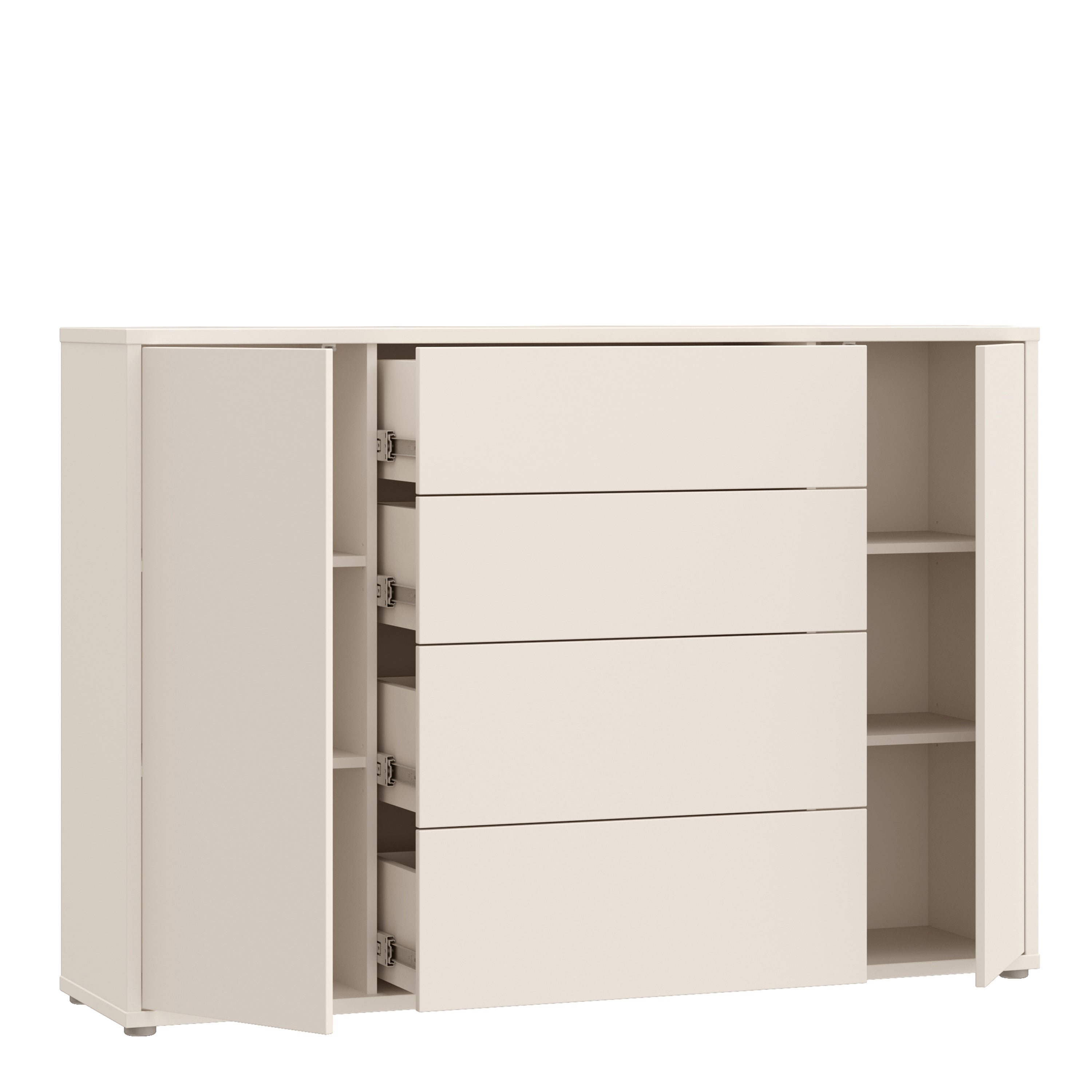 Alyson Wide Sideboard with 4 Drawers & 2 Doors with Push-to-Open in Sand