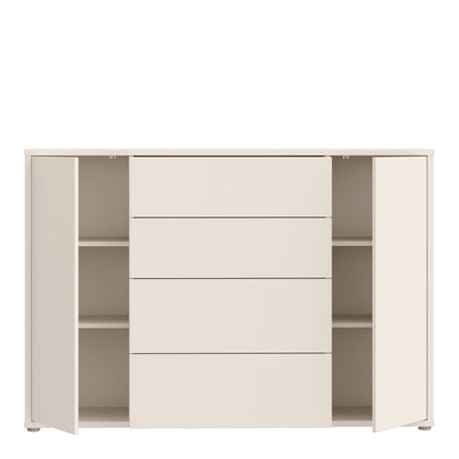 Alyson Wide Sideboard with 4 Drawers & 2 Doors with Push-to-Open in Sand