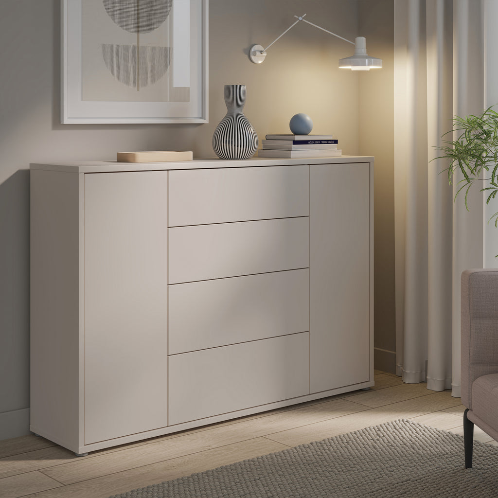 Alyson Wide Sideboard with 4 Drawers & 2 Doors with Push-to-Open in Sand