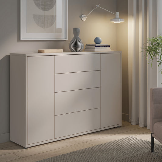 Alyson Wide Sideboard with 4 Drawers & 2 Doors with Push-to-Open in Sand