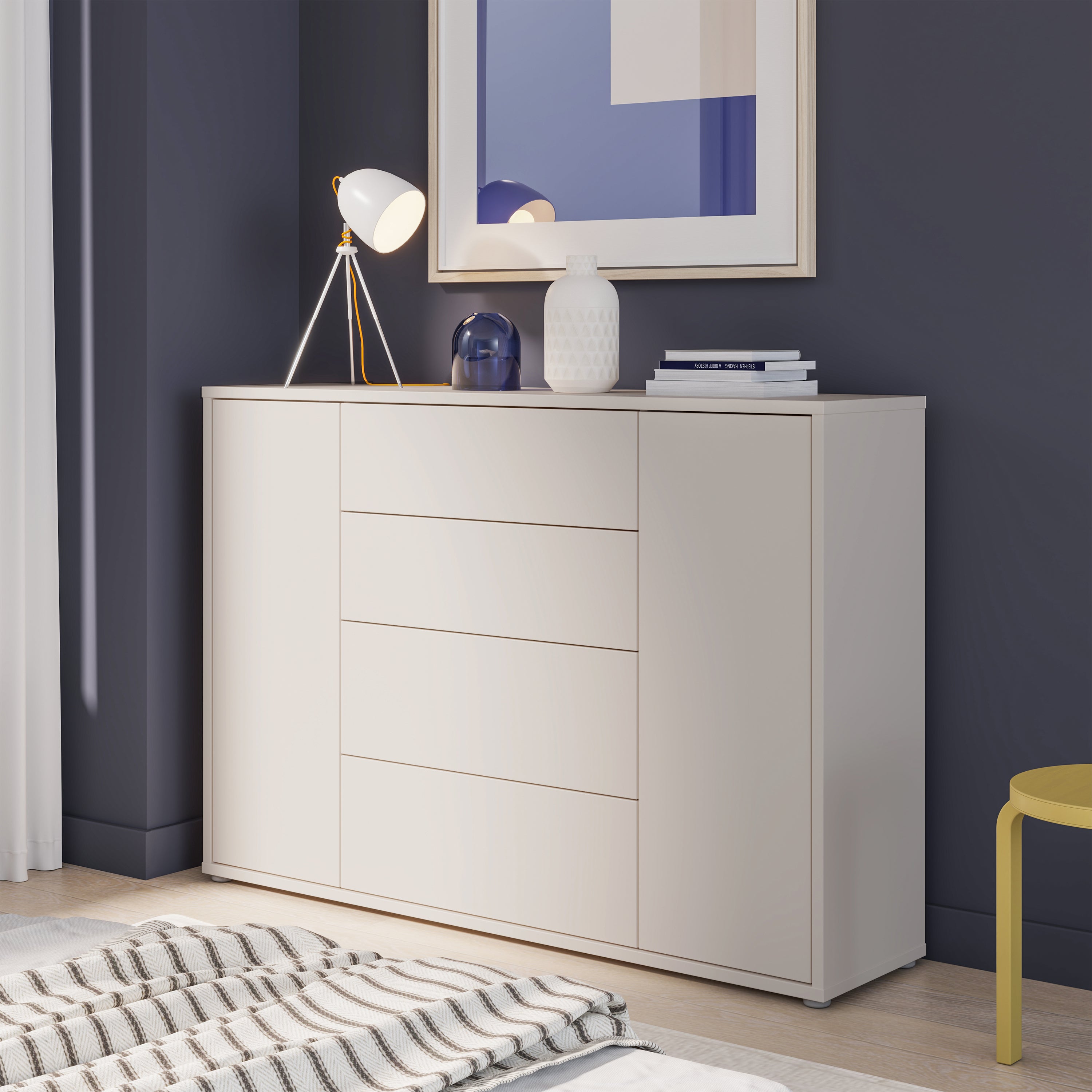 Alyson Wide Sideboard with 4 Drawers & 2 Doors with Push-to-Open in Sand